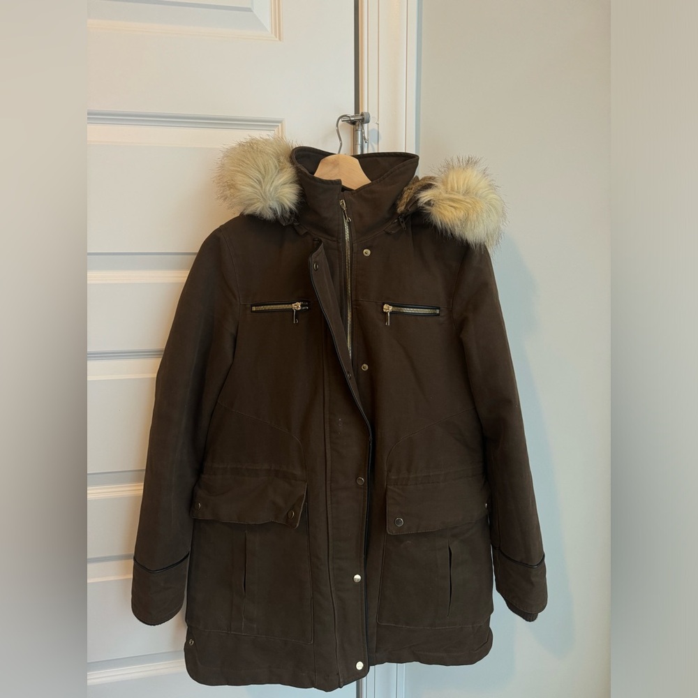 Zara Women Faux Fur Hooded Full Zip Parka- Women’S